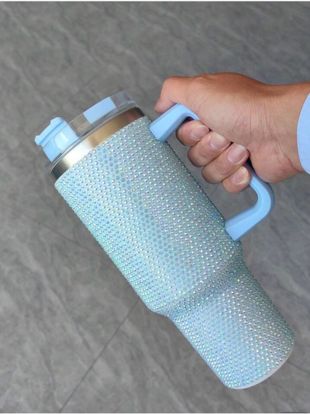 Sparkle Blue Crystal Travel Tumbler with Handle